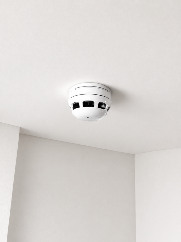 Smoke detector connected to the wired fire alarm system at an E3 HMO